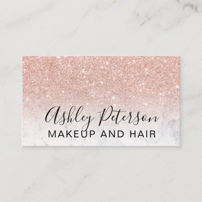 hair elegant typography marble rose gold glitter business card (Front)