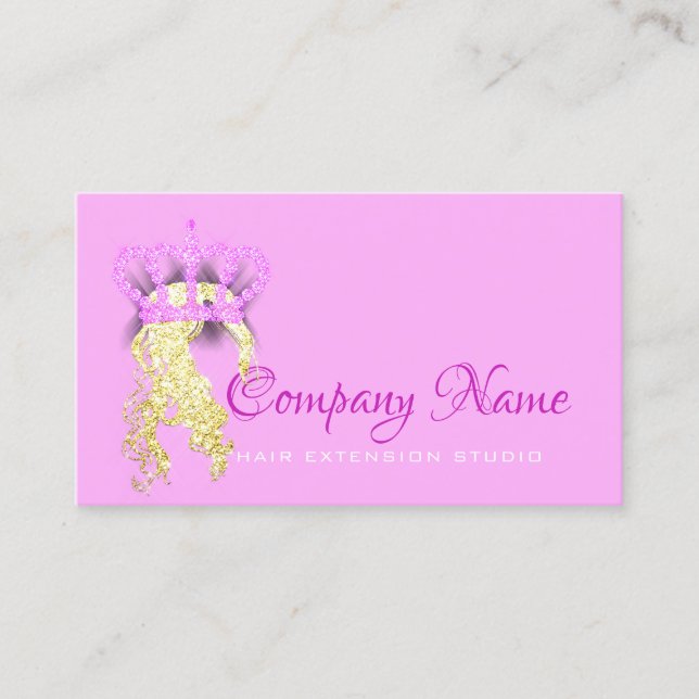 Hair Extension Hair Bright Pink Crown Gold Lux Appointment Card (Front)