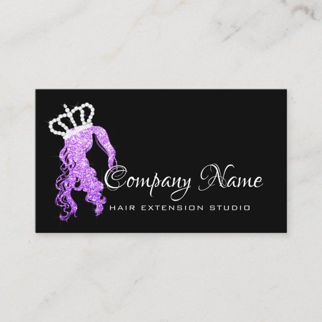 Hair Extension Hair Salon Purp Crown Spark Diamond Appointment Card (Front)
