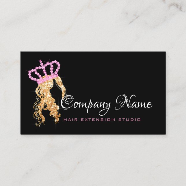 Hair Extension Hair Stylist Blonde Gold Pink Crown Appointment Card (Front)