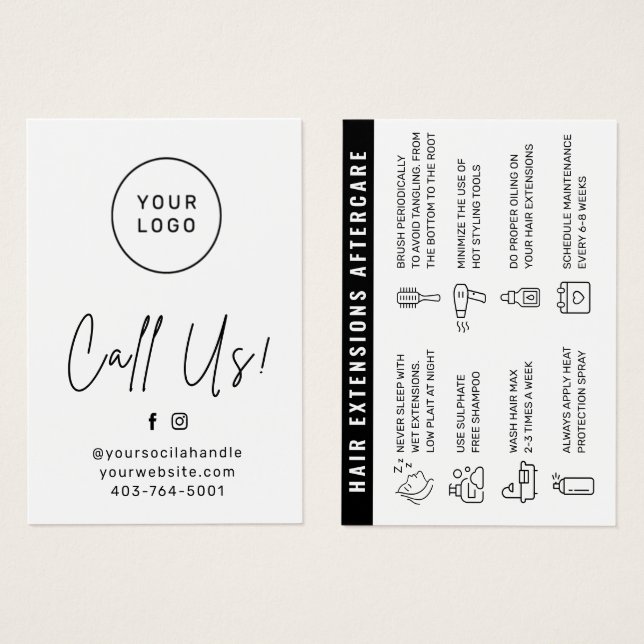 Hair Extensions Aftercare Advice Card (Front & Back)
