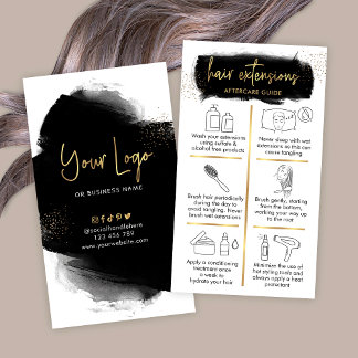 Hair Extensions Aftercare Black & Gold Hairstylist Business Card