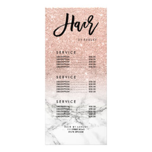 Hair faux rose pink glitter marble price list rack card