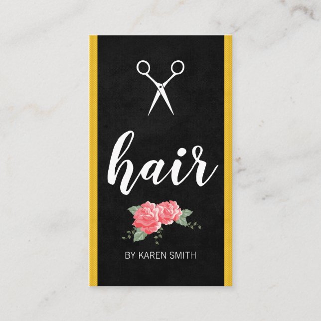 Hair Flowers Yellow Trim Stylist Business Card (Front)