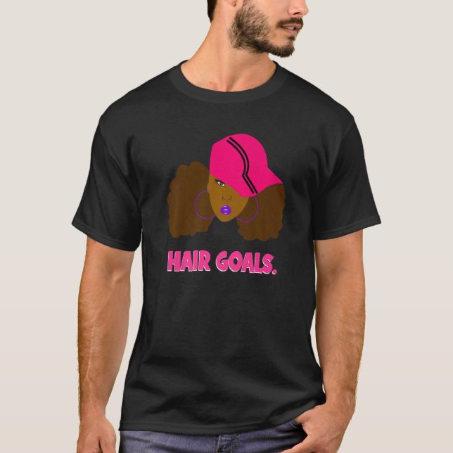 Hair Goals Two Afro Puffs Natural Hair Girls Teens T-Shirt (Front)