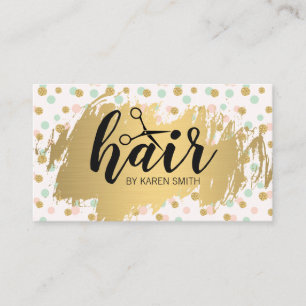 HAIR / Gold Brushed / Gold Polka Dot Pattern Business Card