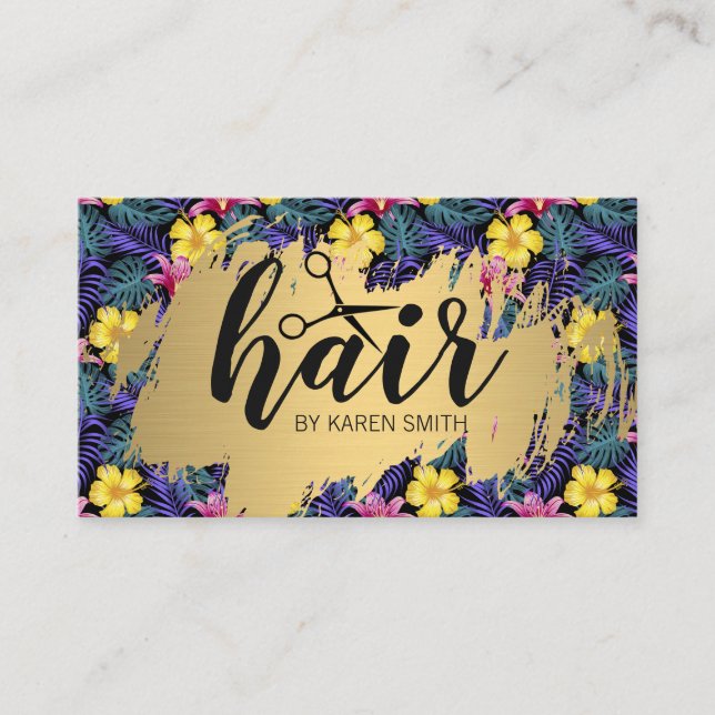 HAIR / Gold Brushed / Monstera Leaves Pattern Business Card (Front)