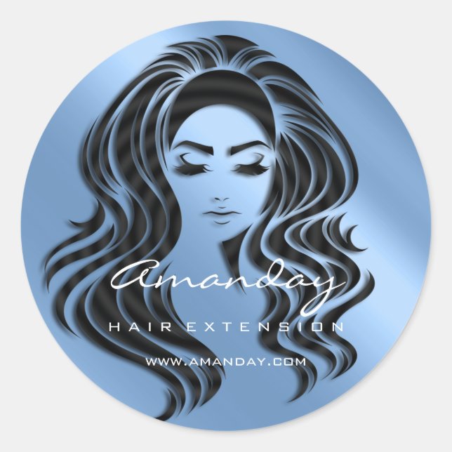 Hair Lash Extension Stylist Makeup Artist Blue Classic Round Sticker (Front)