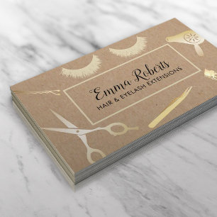 Hair & Lashes Beauty Salon Rustic Kraft Business Card