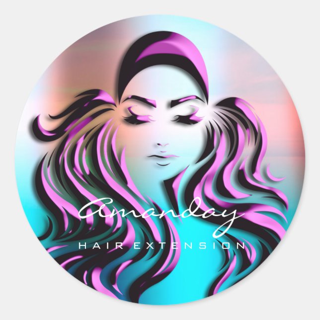 Hair Lashes Extension Stylist Makeup Artist Purple Classic Round Sticker (Front)