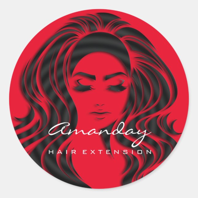 Hair Lashes Extension Stylist Makeup Black Red Classic Round Sticker (Front)