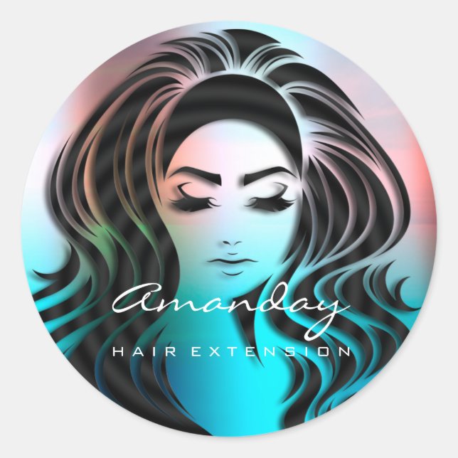 Hair Lashes Extension Stylist Makeup Blue Ombre Classic Round Sticker (Front)
