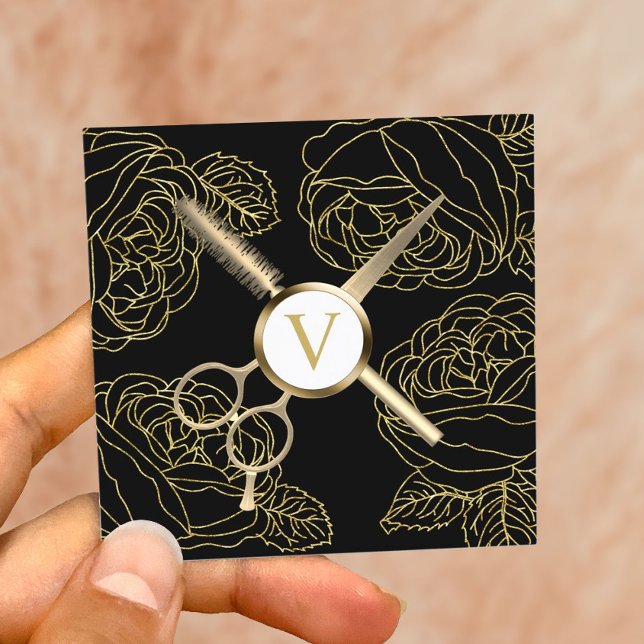 Hair & Lashes Stylist Botanical Gold Beauty Salon  Square Business Card (Creator Uploaded)