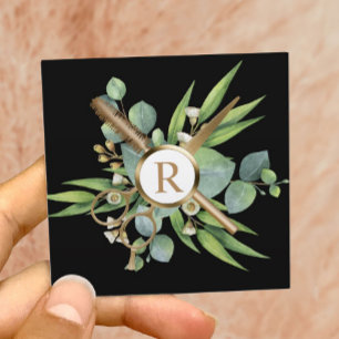 Hair & Lashes Stylist Greenery Gold Beauty Salon Square Business Card