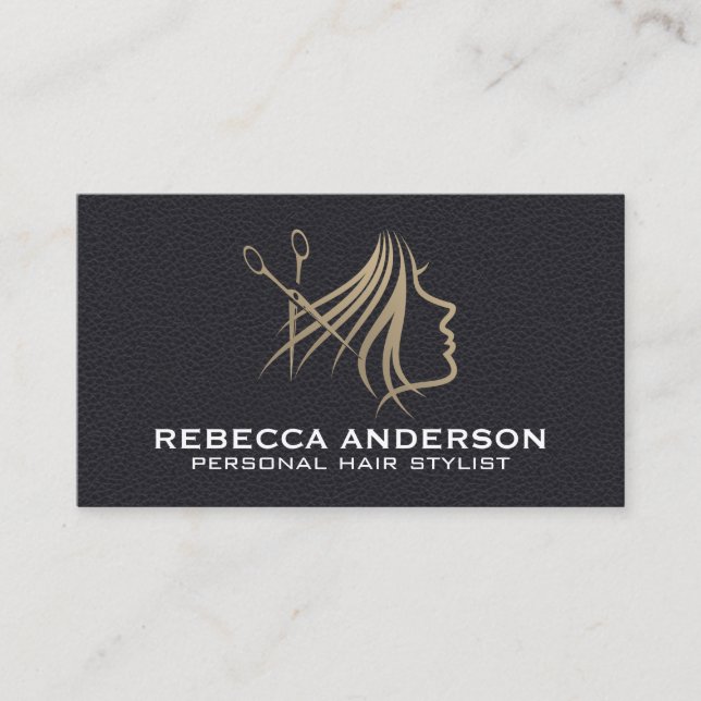 Hair Logo | Beauty Salon | Leather Business Card (Front)