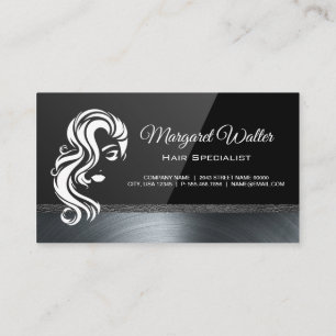 Hair Logo Black Gloss Metallic Trim Business Card