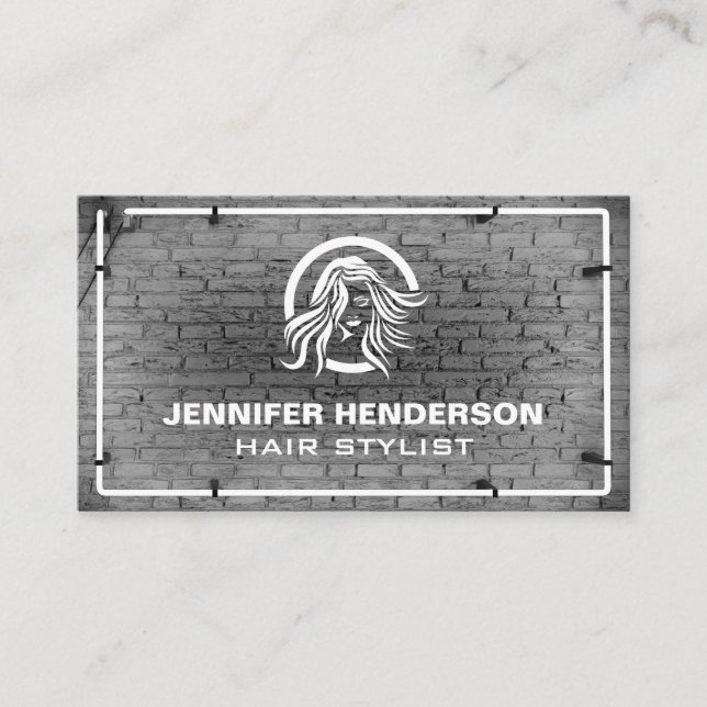 Hair Logo | Brick Wall | Neon Lights Business Card (Front)