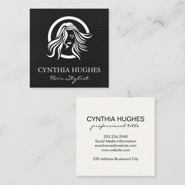 Hair Logo | Leather Square Business Card (Front/Back)