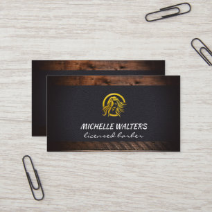 Hair Logo Leather Wood Business Card