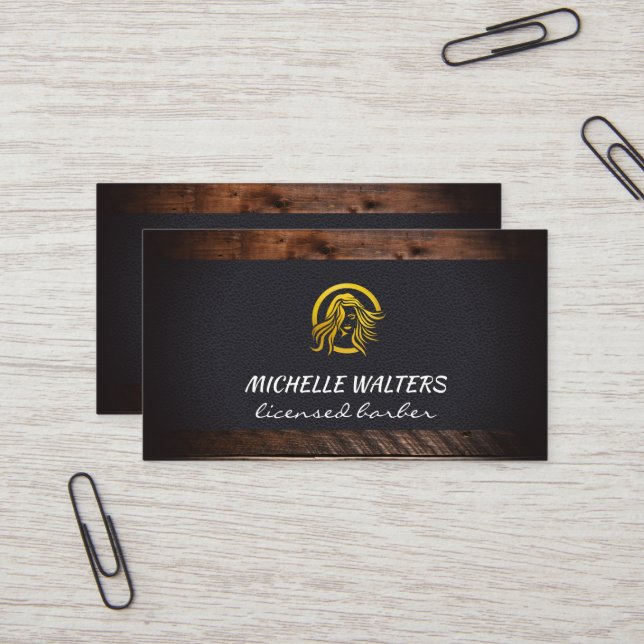 Hair Logo | Leather Wood Business Card (Front/Back In Situ)
