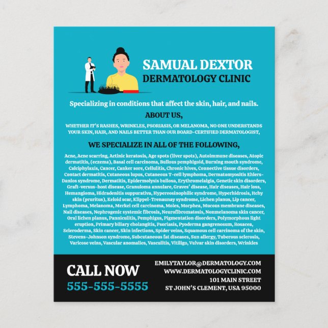 Hair Loss, Dermatologist, Dermatology Clinic Flyer (Front)