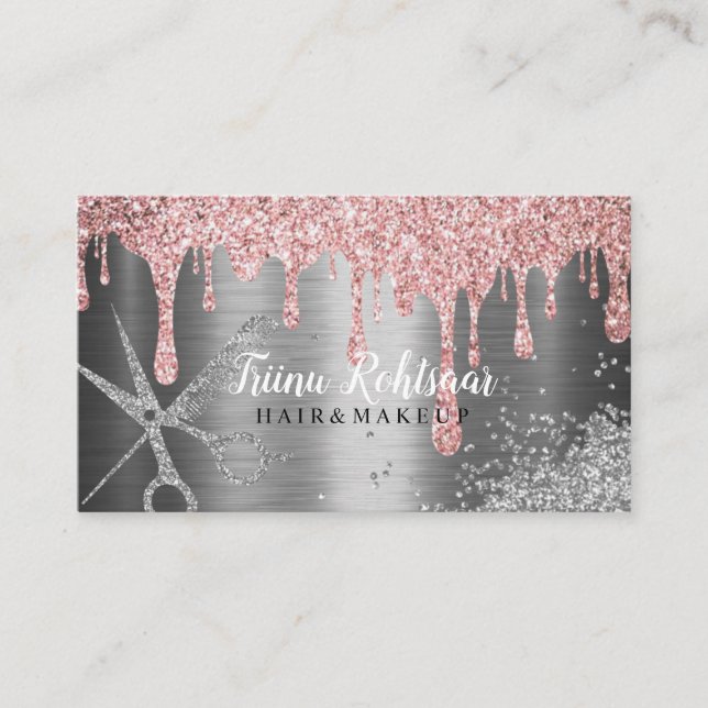 HAIR MAKE UP Glitter Sparkling Rose  Business Card (Front)