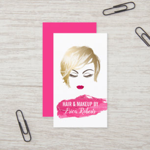 Hair & Makeup Artist Girl & Pink Lipstick Stain Business Card