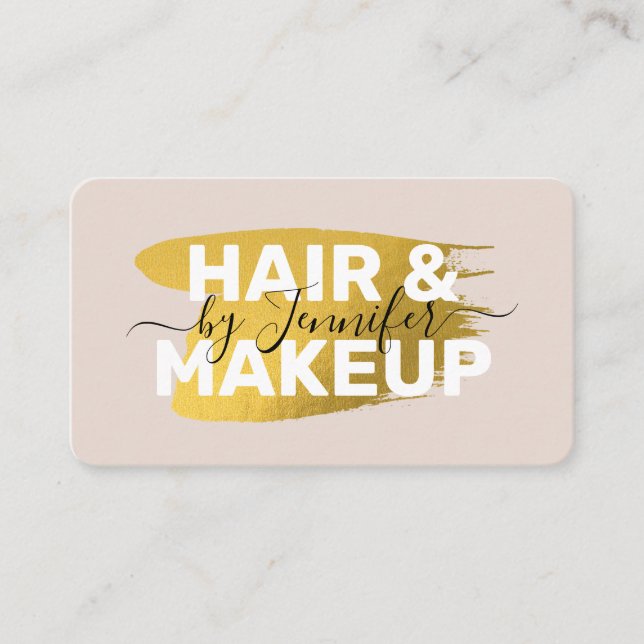 Hair & Makeup Artist Gold Social Media Icons Business Card (Front)