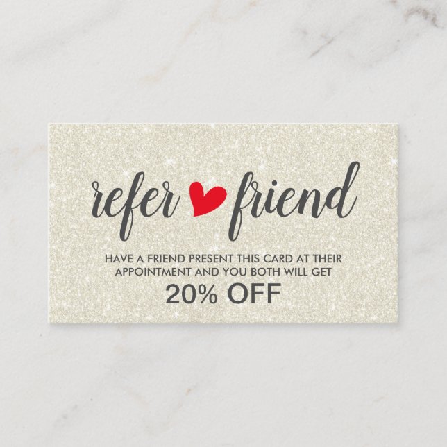 Hair & Makeup Artist Ivory Glitter Salon Referral Card (Front)