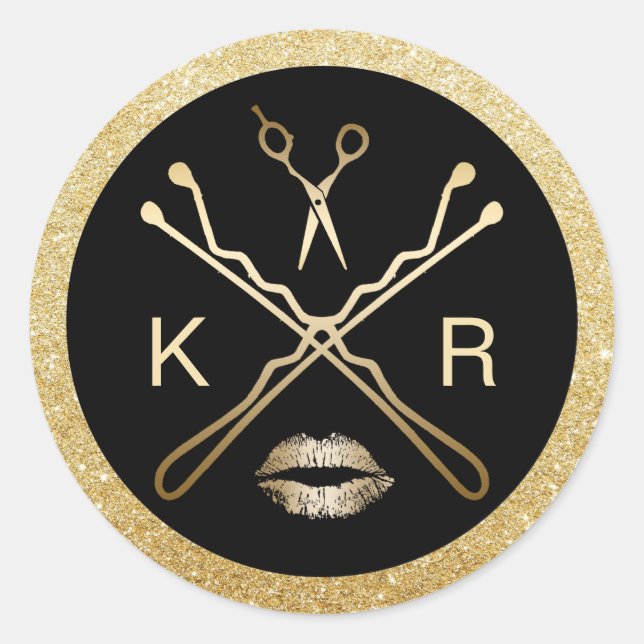 Hair & Makeup Artist Modern Gold Beauty Salon Classic Round Sticker (Front)