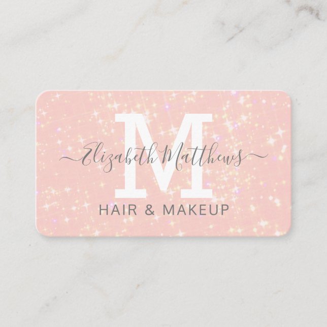 Hair Makeup Artist Pink Sparkle Business Card (Front)