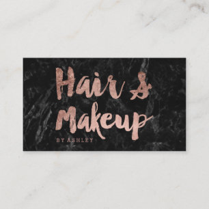 Hair Makeup artist rose gold script black marble Business Card