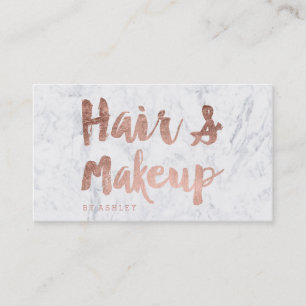 Hair Makeup artist rose gold typography marble 2 Business Card