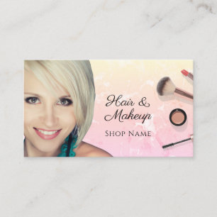 Hair & Makeup Artists Photos Yel Pink Ombre Marble Business Card
