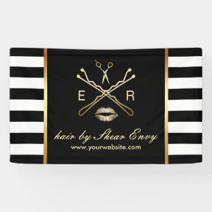 Hair & Makeup Beauty Salon Logo Modern Stripes Banner