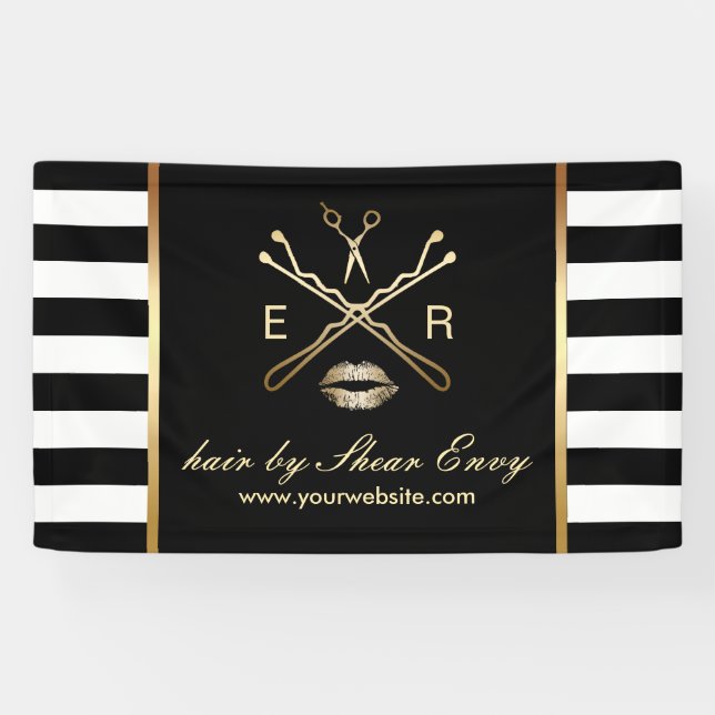 Hair & Makeup Beauty Salon Logo Modern Stripes Banner (Horizontal)