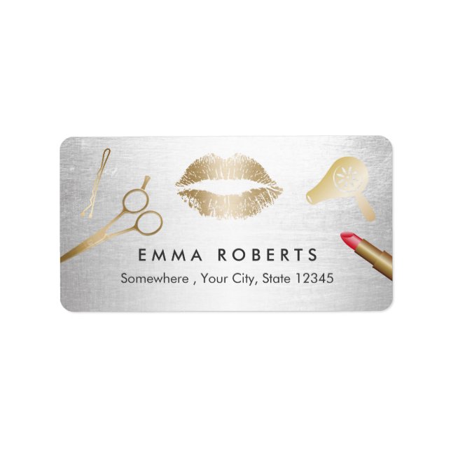 Hair & Makeup Beauty Salon Modern Gold & Silver Label (Front)