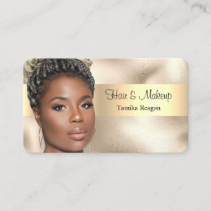 Hair & Makeup, Black Text, Your Photo, Gold Busine Business Card