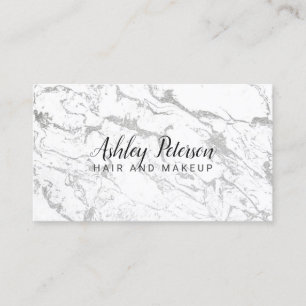 Hair makeup black white silver marble typography business card