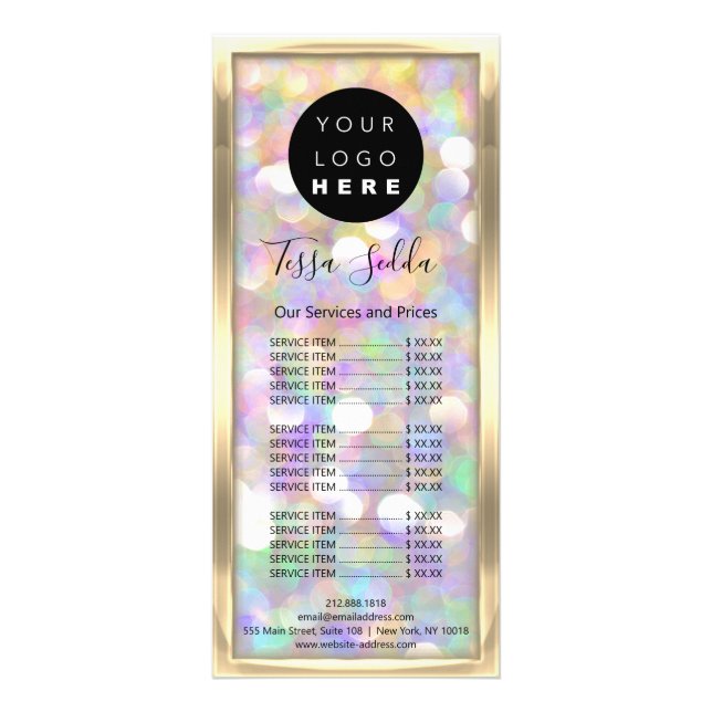 Hair Makeup Body Skin Care Logo Beauty Holograph  Rack Card (Front)
