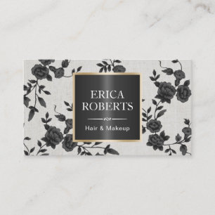 Hair & Makeup Elegant Black Floral Appointment Card