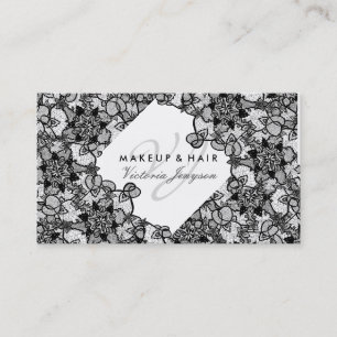 Hair makeup floral black hand drawn lace pattern business card