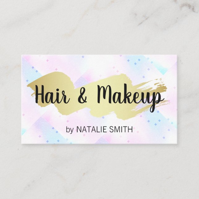 Hair Makeup | Gold Brushed | Mosaic Geometric Business Card (Front)