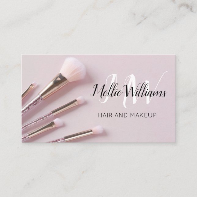 Hair Makeup MUA Business Card Dusty Pink (Front)