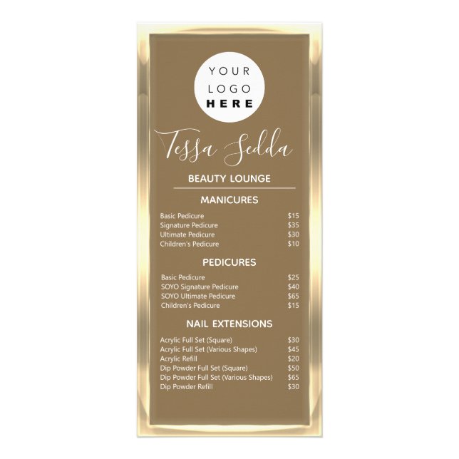 Hair Makeup Nail Manicure Pedicure Gold Bronze Rack Card (Front)