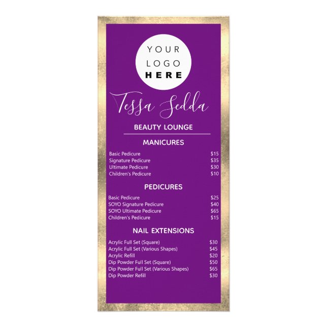 Hair Makeup Nail Manicure Pedicure Gold Pink VIP Rack Card (Front)