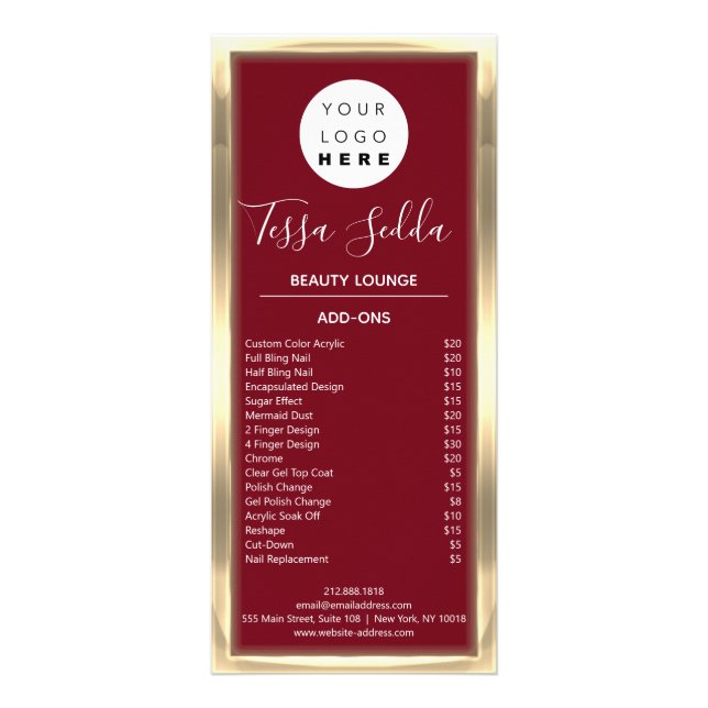 Hair Makeup Nail Manicure Pedicure SPA Price List Rack Card (Back)