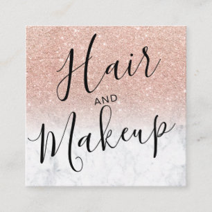 hair makeup rose gold glitter marble social media square business card