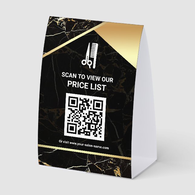Hair Makeup Salon QR Code Price List Black Marble (Front)