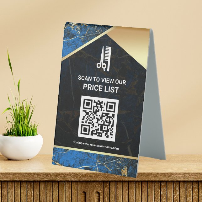 Hair Makeup Salon QR Code Price List Blue Marble (Creator Uploaded)